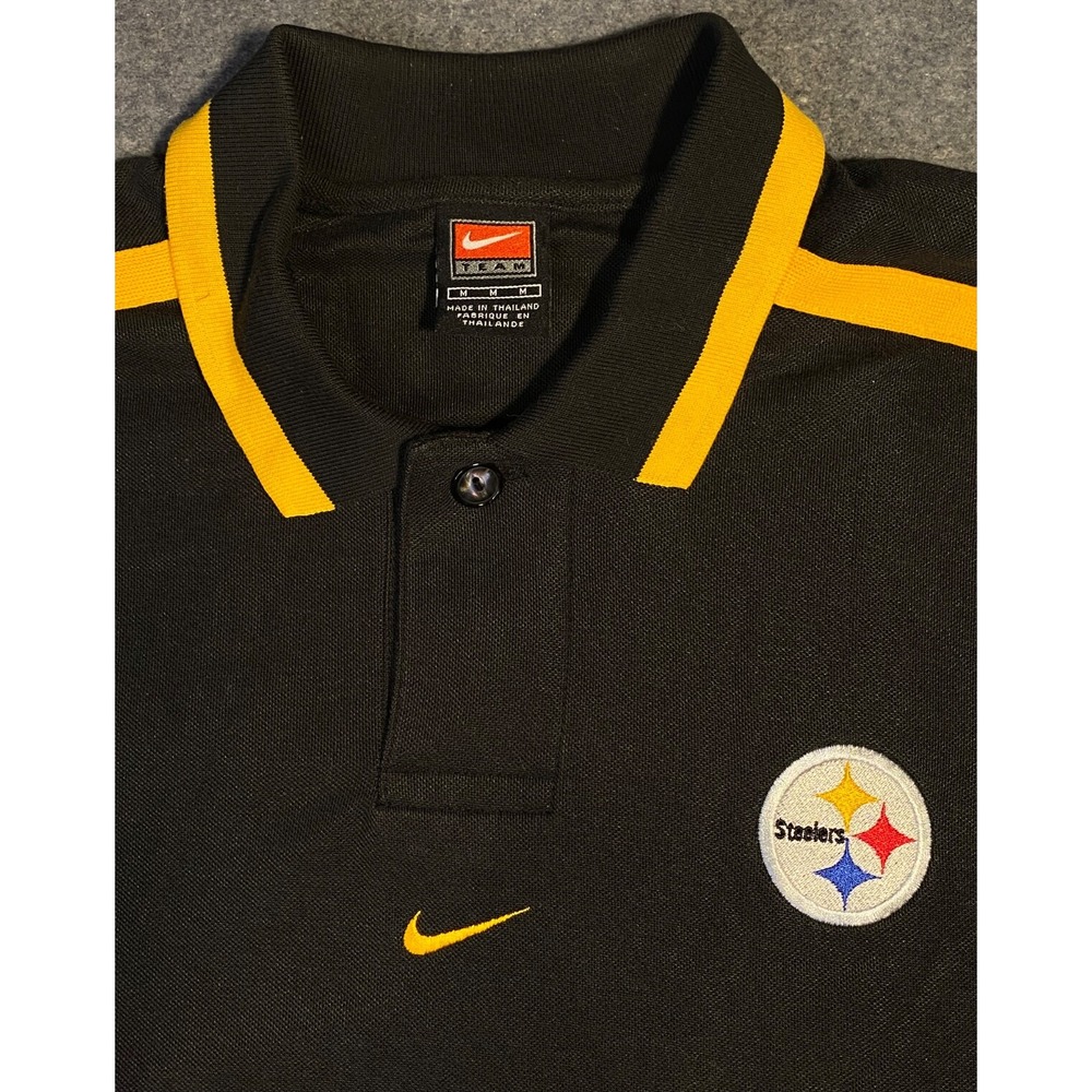 VINTAGE nike 90'S PITTSBURGH STEELERS Black Yellow Short Sleeve M Polo EMBROIDER - Picture 4 of 11